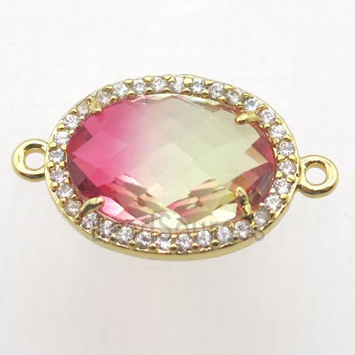 Crystal Glass oval connector with zircon, copper, gold plated