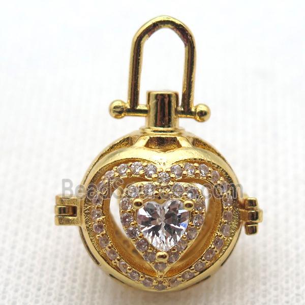 copper locket pendant pave zircon, gold plated