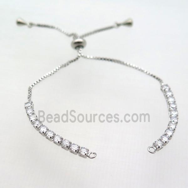 copper bracelet chain pave zircon, platinum plated