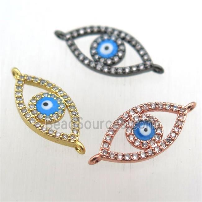 copper evil eye connector pave zircon, mixed color