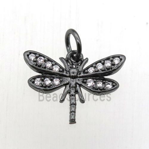 copper dragonfly pendant pave zircon, black plated