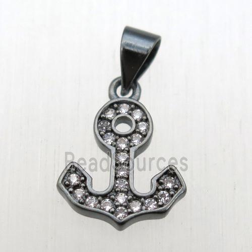 copper anchor pendant pave zircon, black plated