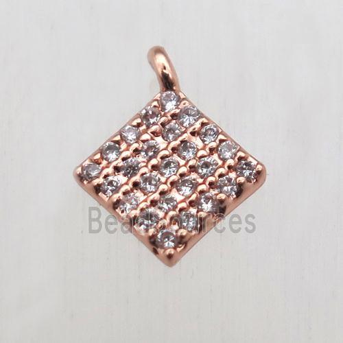 copper square pendant pave zircon, rose gold