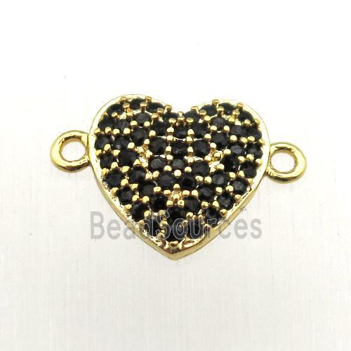 copper heart connector pave zircon, gold plated