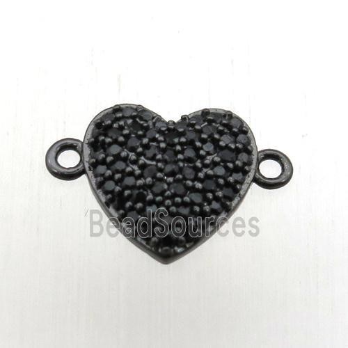 copper heart connector pave zircon, black plated