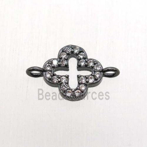 copper clover connector pave zircon, black plated