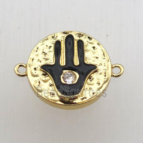 copper hamsahand connector pave zircon, gold plated