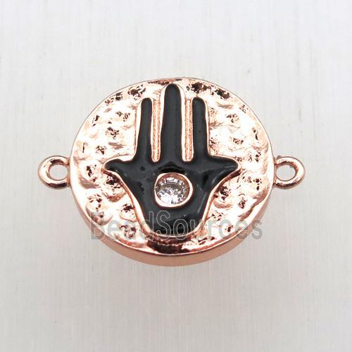 copper hamsahand connector pave zircon, gold plated