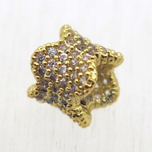 European style copper tube beads pave zircon, gold plated