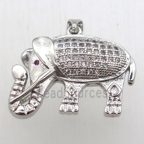 copper elephant pendant pave zircon, platinum plated