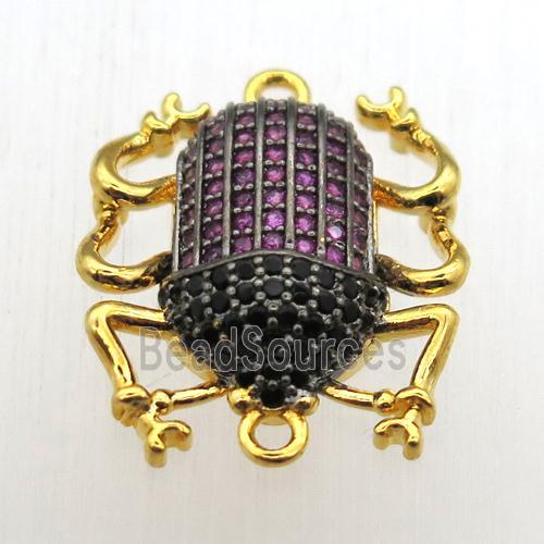 copper beetle connector pave zircon, gold plated