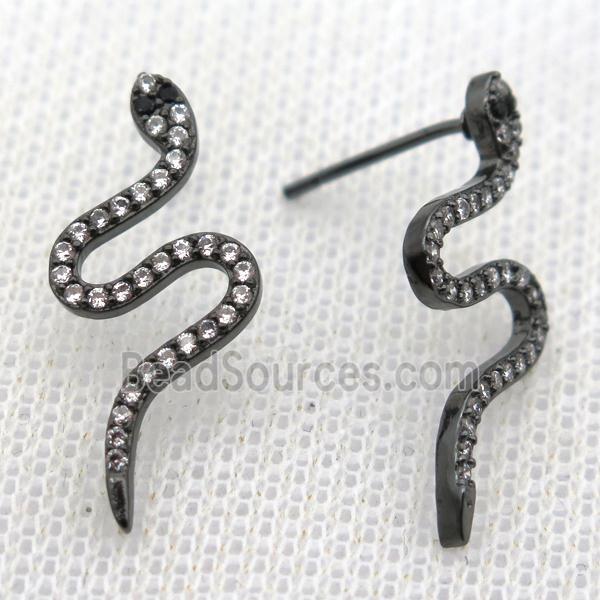 copper stud Earrings pave zircon, snake, black plated