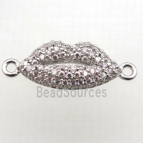 copper lip connector pave zircon, platinum plated