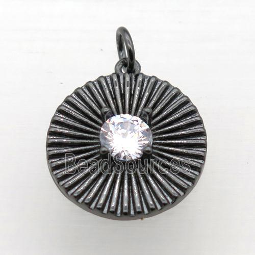 copper circle pendant pave zircon, black plated