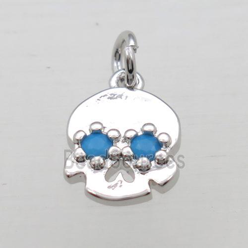 copper skull pendant pave zircon, platinum plated