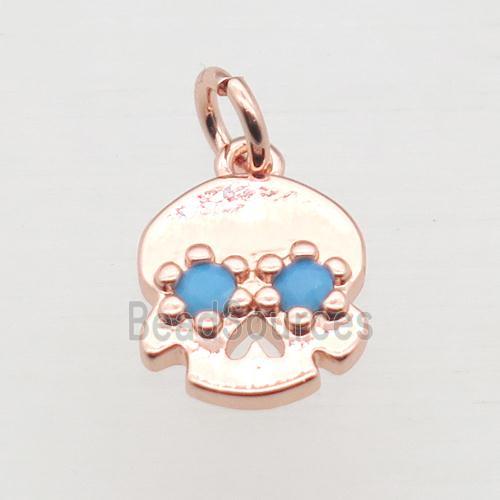 copper skull pendant pave zircon, rose gold