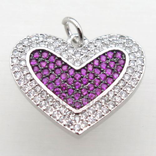 copper Heart pendant pave zircon, platinum plated