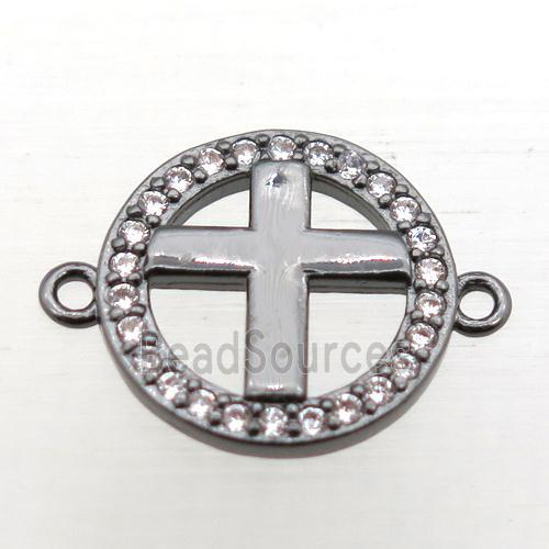 copper circle cross connector pave zircon, black plated