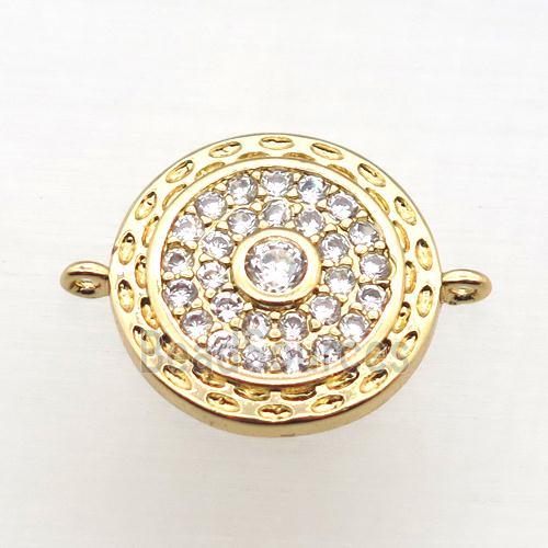 copper circle connector pave zircon, gold plated