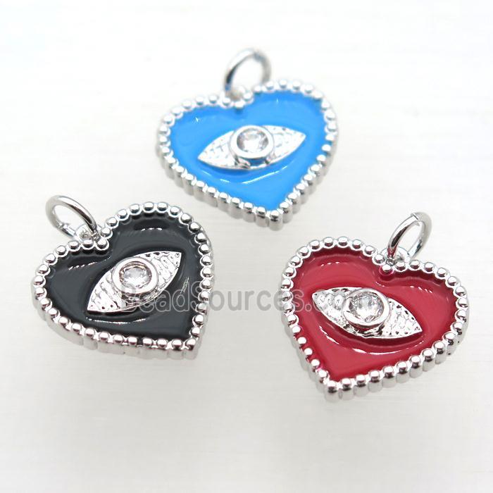 copper heart connector pave zircon, mix Enameling, platinum plated