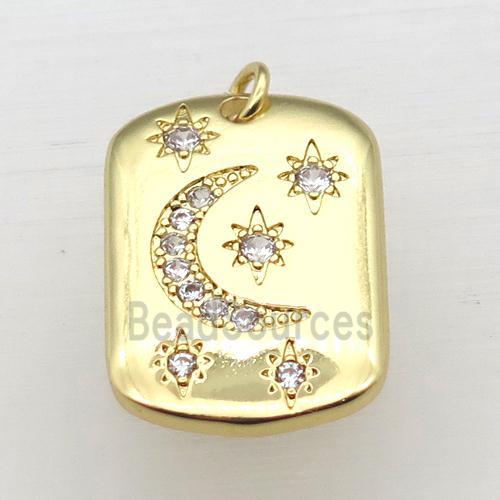 copper moon pendant pave zircon, gold plated