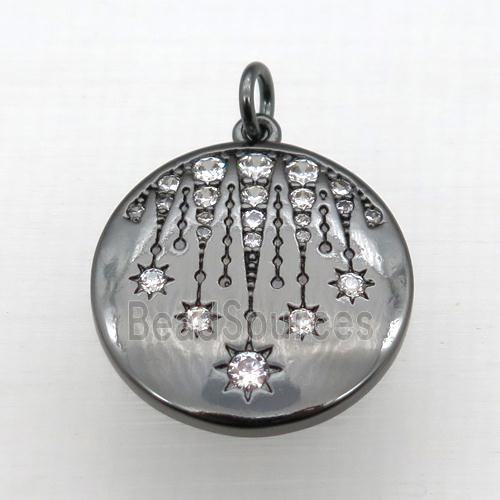 copper circle pendant pave zircon, black plated
