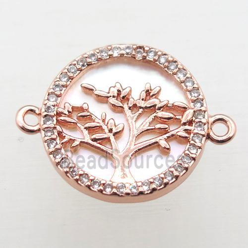 copper circle pave zircon, tree of life, rose gold