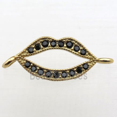 copper lip connector pave zircon, gold plated