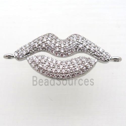 copper lip connector pave zircon, platinum plated