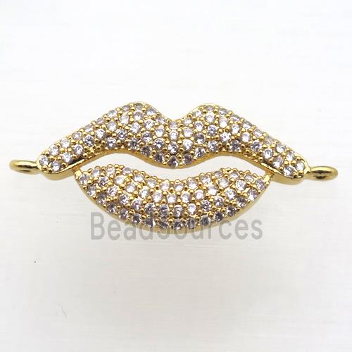 copper lip connector pave zircon, gold plated