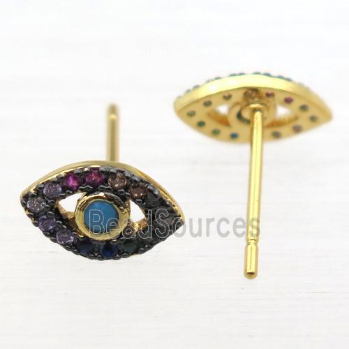 copper Eye stud Earring pave zircon, gold plated