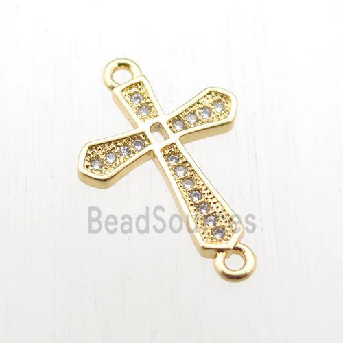 copper cross connector paved zircon, gold plated