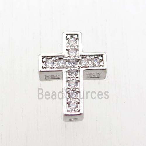 copper cross beads paved zircon, platinum plated