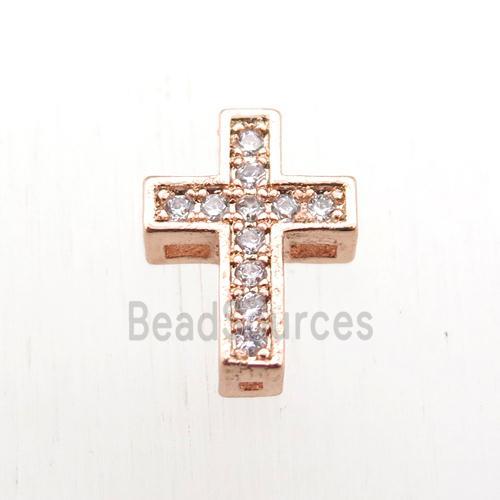 copper cross beads paved zircon, rose gold