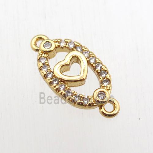 copper heart connector paved zircon, gold plated