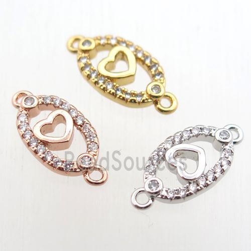 copper heart connector paved zircon, mix color