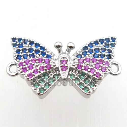 copper butterfly connector paved zircon, platinum plated