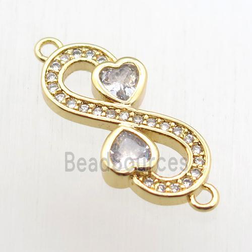 copper Infinity connector paved zircon, gold plated