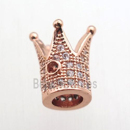 copper crown beads paved zircon, rose gold