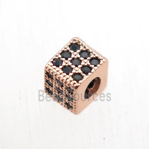 copper cube beads paved zircon, rose gold