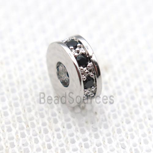 copper heishi beads paved zircon, platinum plated