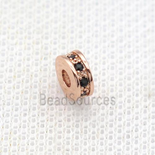 copper heishi beads paved zircon, rose gold