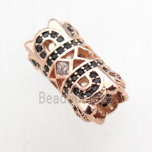 copper tube beads paved zircon, rose gold