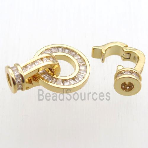 copper clasp paved zircon, gold plated