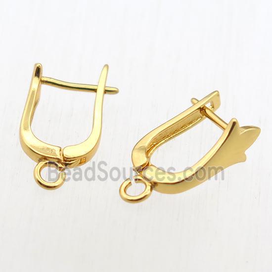 copper Latchback Earrings with loop, gold plated