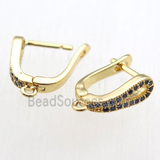 copper Latchback Earrings hook paved zircon with loop, gold plated