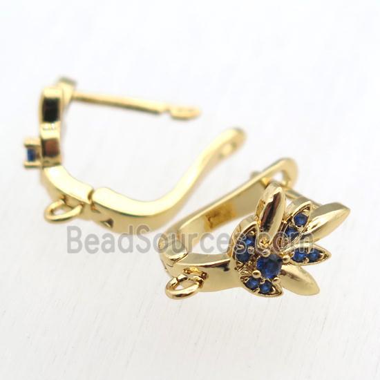 copper Latchback Earrings hook paved zircon with loop, gold plated