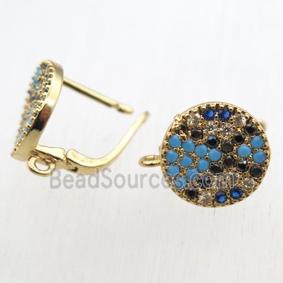 copper Latchback Earrings paved zircon with loop, gold plated