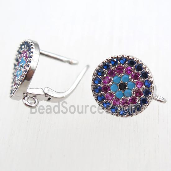 copper Latchback Earrings paved zircon with loop, platinum plated