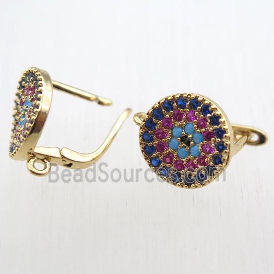 copper Latchback Earrings paved zircon with loop, gold plated